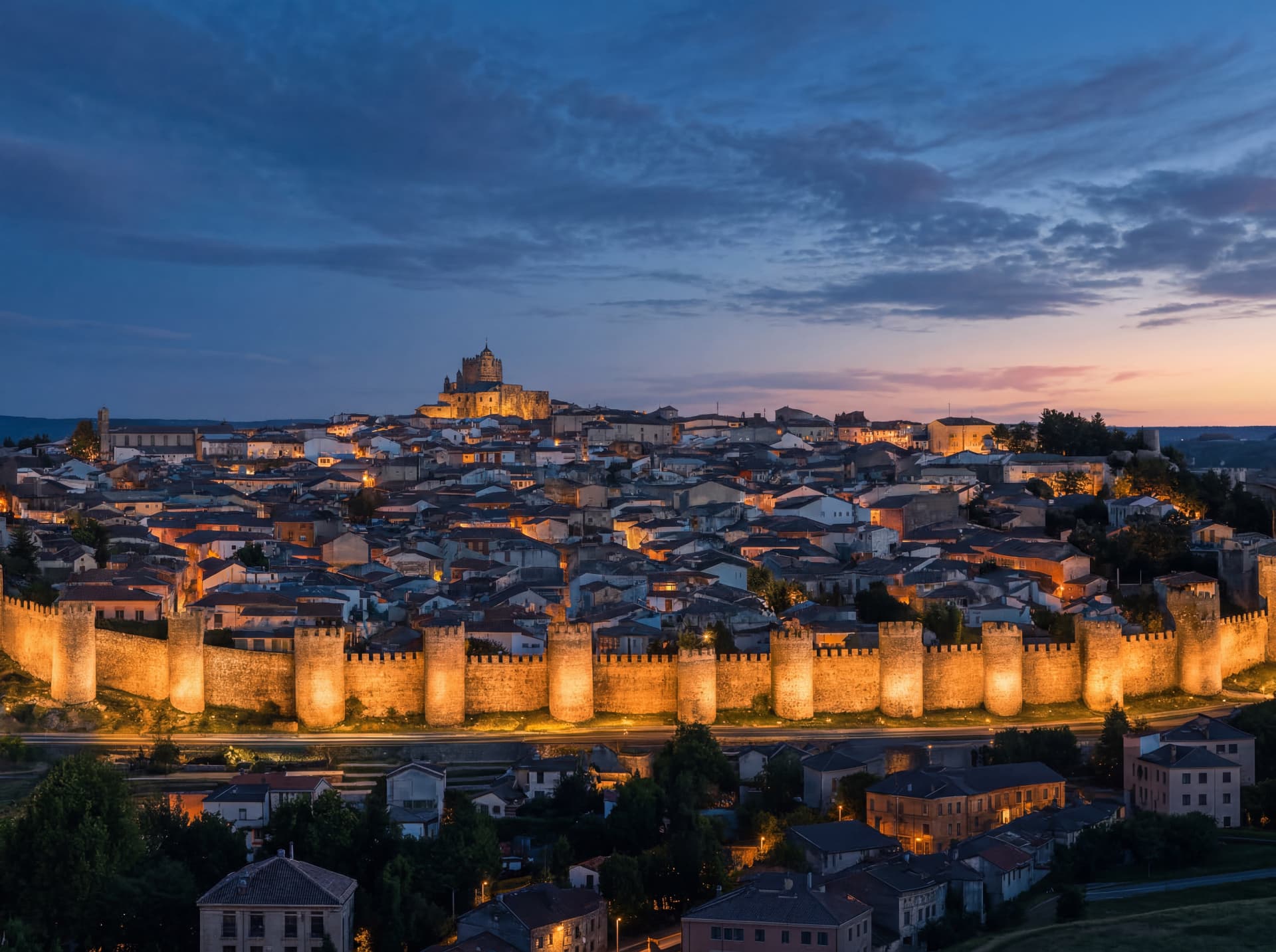 Medieval walls of Ávila at sunset, the best preserved in Europe, small group with local guide