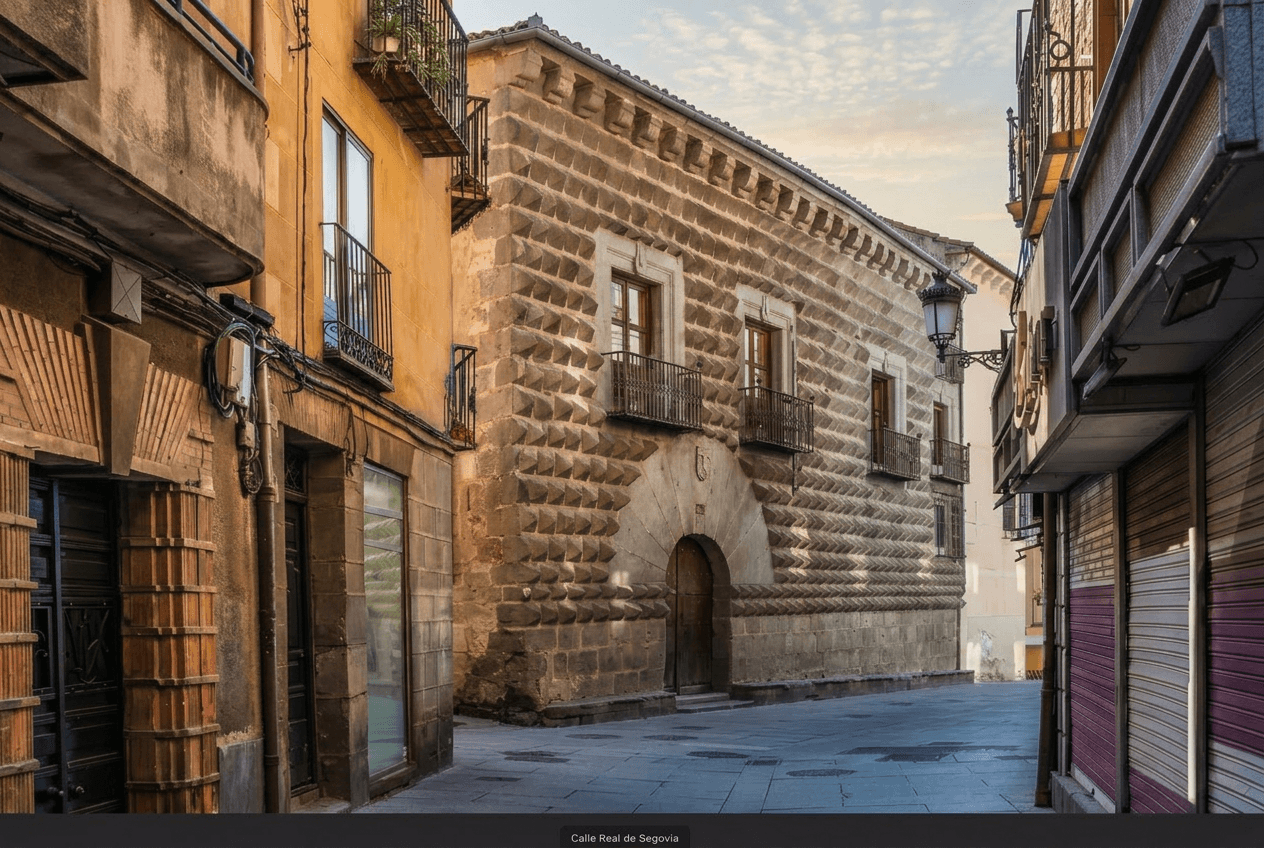 Calle Real in Segovia with sgraffito stone facade